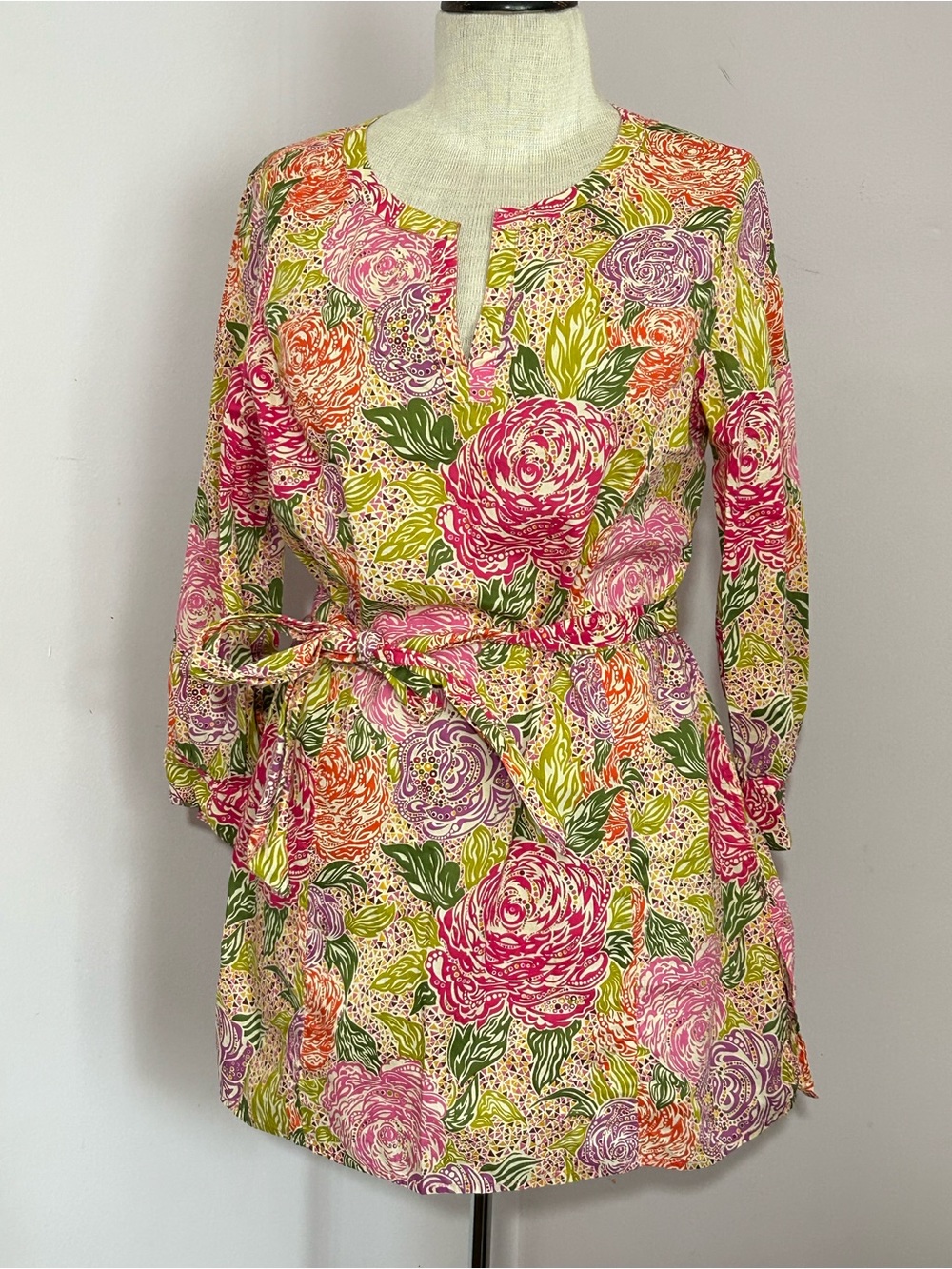 Brooks Brothers LIBERTY 100% cotton split V-neck tunic top/shirt Size Medium